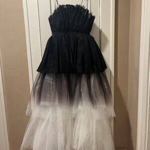 Strapless, Full length, Black and White Tulle Gown